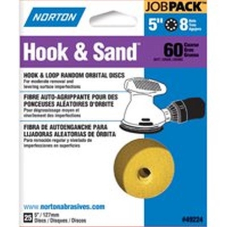 NORTON CLIPPER Norton 49224 Sanding Disc, 5 in Dia, Coated, P60 Grit, Coarse, Aluminum Oxide Abrasive, Paper Backing 7660749224